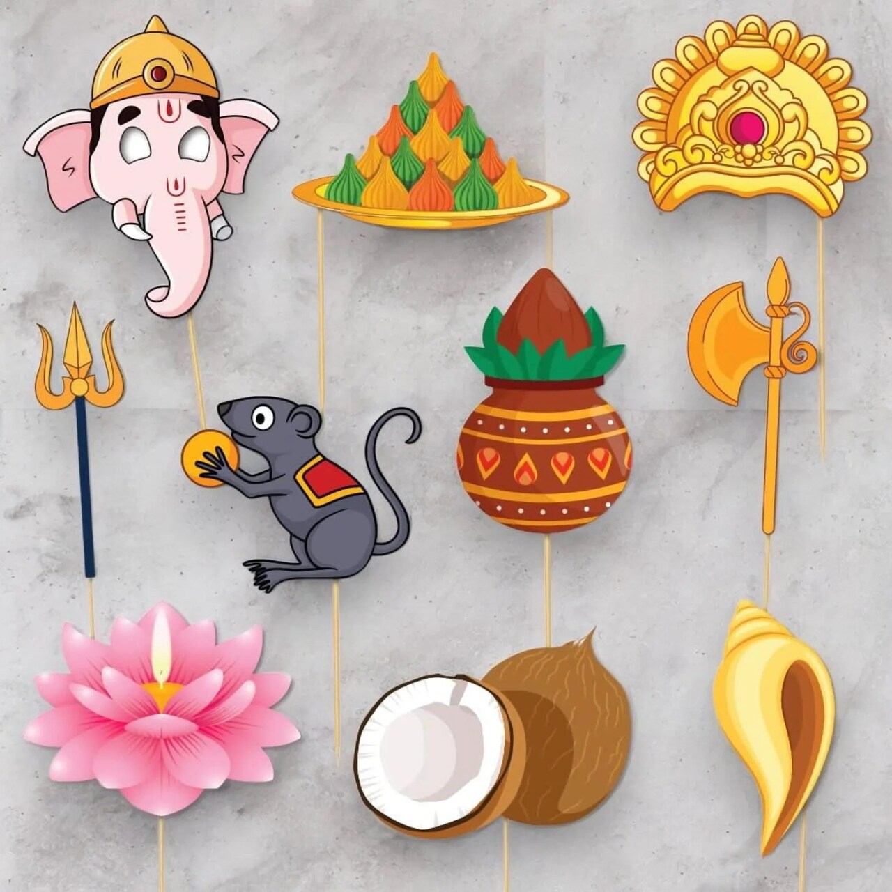 10 Pcs Ganesh Chaturthi Photo Booth Props for Photoshoot Ganpati Bappa Morya Photobooth Decorations Hindu Festival Celebration Party Favors Ganesha Puja Decoration Kit for Home Decor